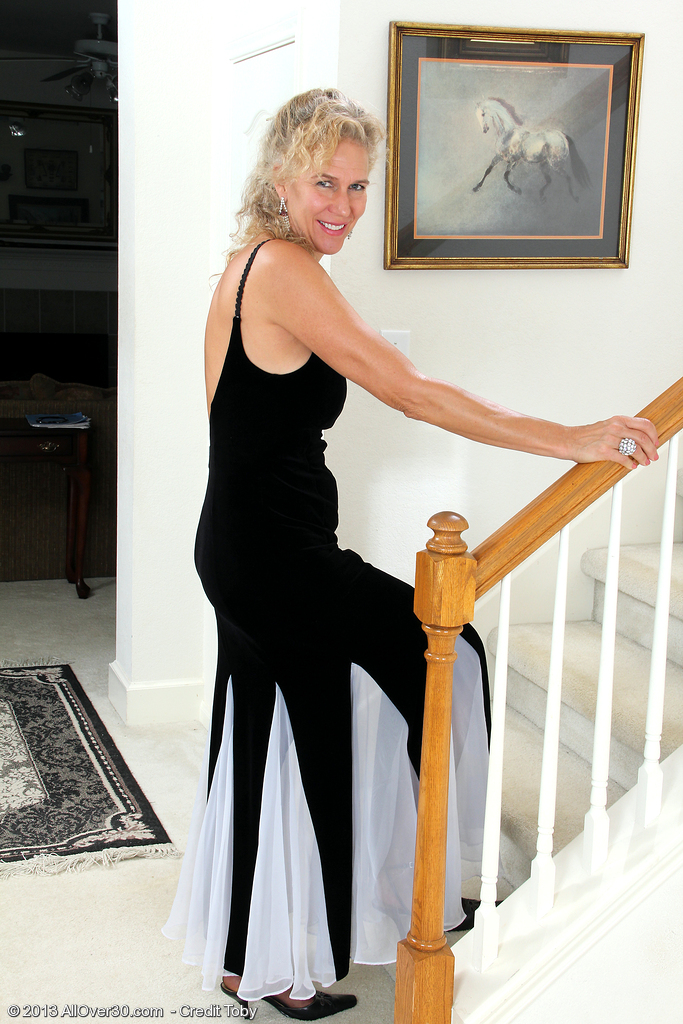 54 Year Old Sabrina from  Onlyover30 Glides out of Her Elegant Dress